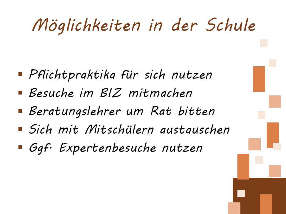 Zusammenfassung der Möglichkeiten in der Schule