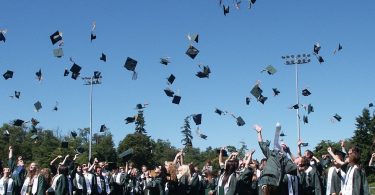 Studiumsabsolventen schmeißen ihre Doktorhüte in die Luft