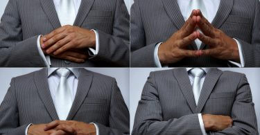 Collage von Mann mit 4 verschiedenen Gesten - Körpersprache