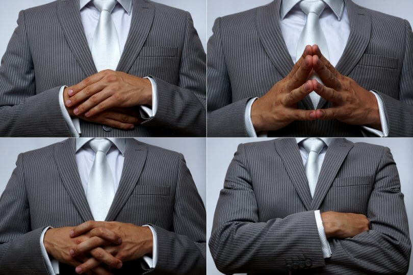 Collage von Mann mit 4 verschiedenen Gesten - Körpersprache